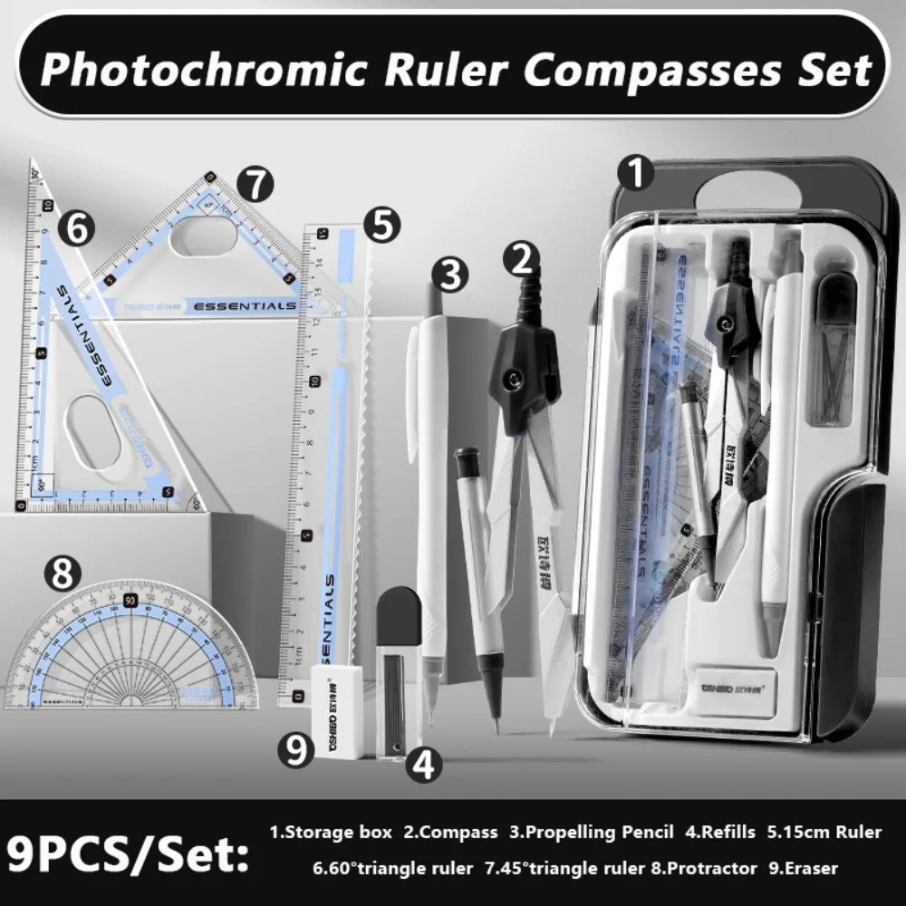 9-Piece Geometry Set – Ruler, Compass, Protractor & Pencil Geometry Drawing Set HIP Set A 04