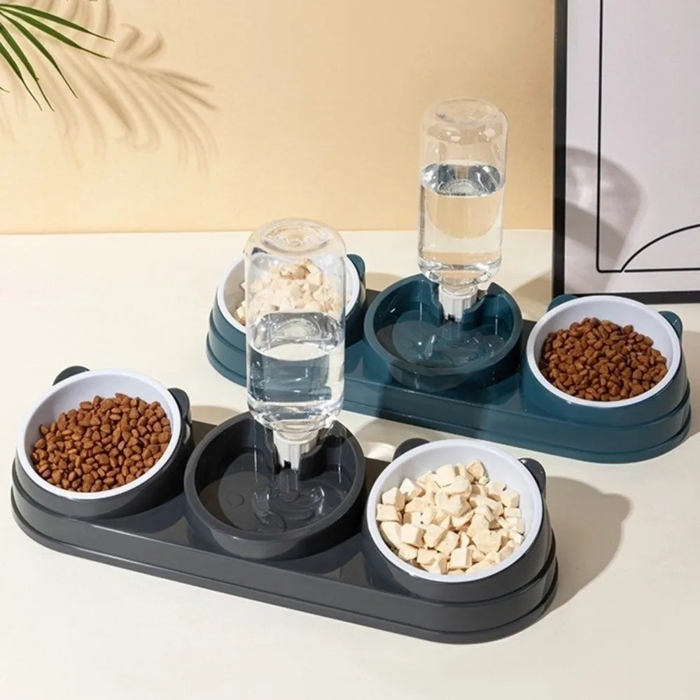 15° Raised 3-in-1 Cat & Dog Double Bowl Feeder + Water Dispenser Raised Pet Feeder HIP