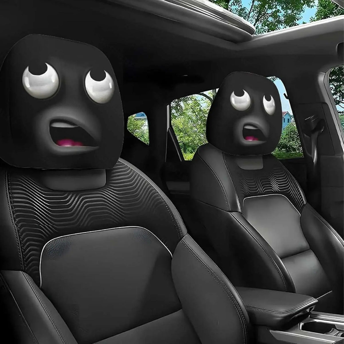 Funny Cartoon Car Headrest Covers – 2PCS Universal Fit Car Headrest Cover HIP black