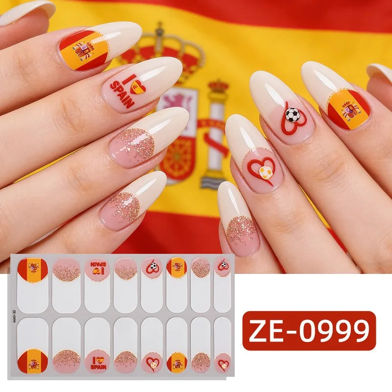 National flag Theme Nail Stickers Self-Adhesive Soccer Nation Decals for Ball Fans DIY Nail Art Decorations Accessorey Eco-frien HIP ZE-0999