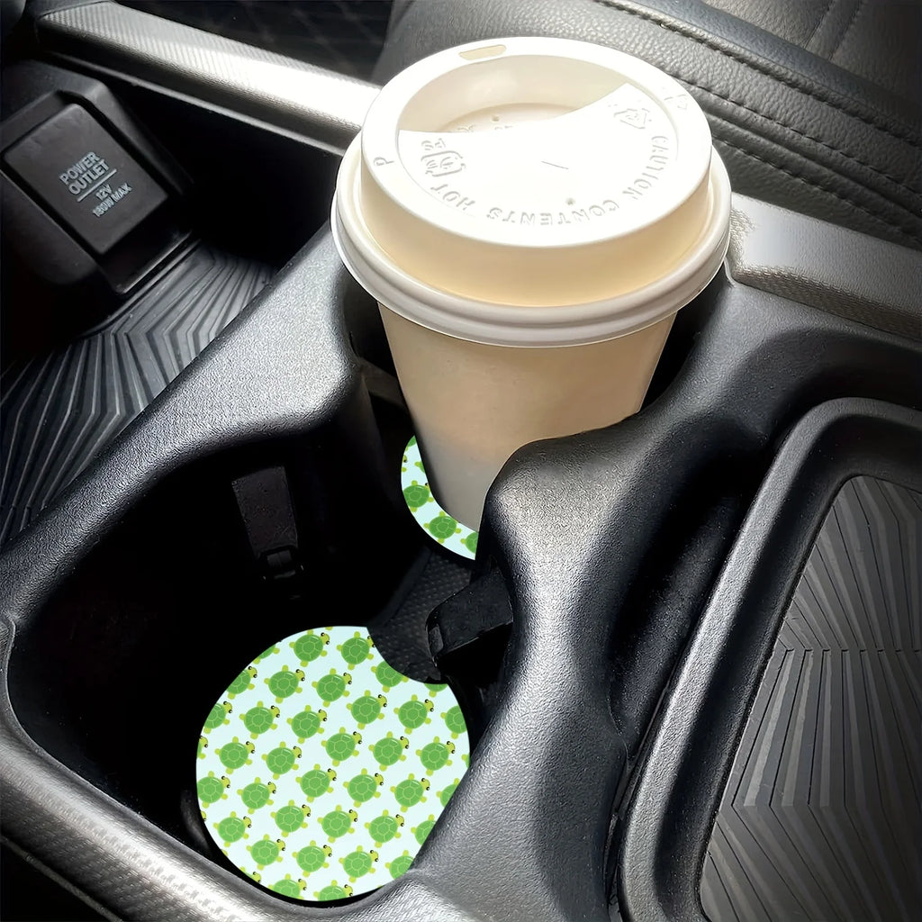 2-Pack Green Turtle Absorbent Car Cup Holder Coasters Car Cup Holder Coaster HIP