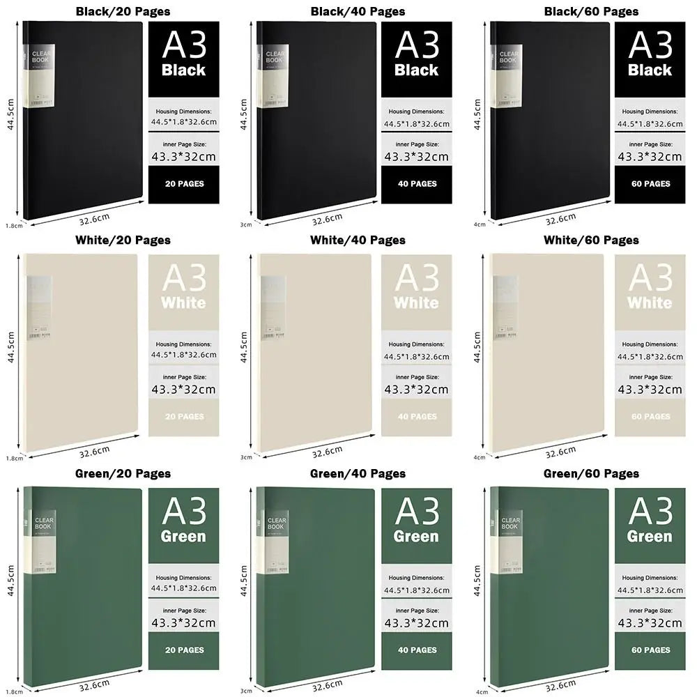 A3 Clear Book Folder 20/40/60 Pages – Portfolio & Documents Portfolio Folder HIP
