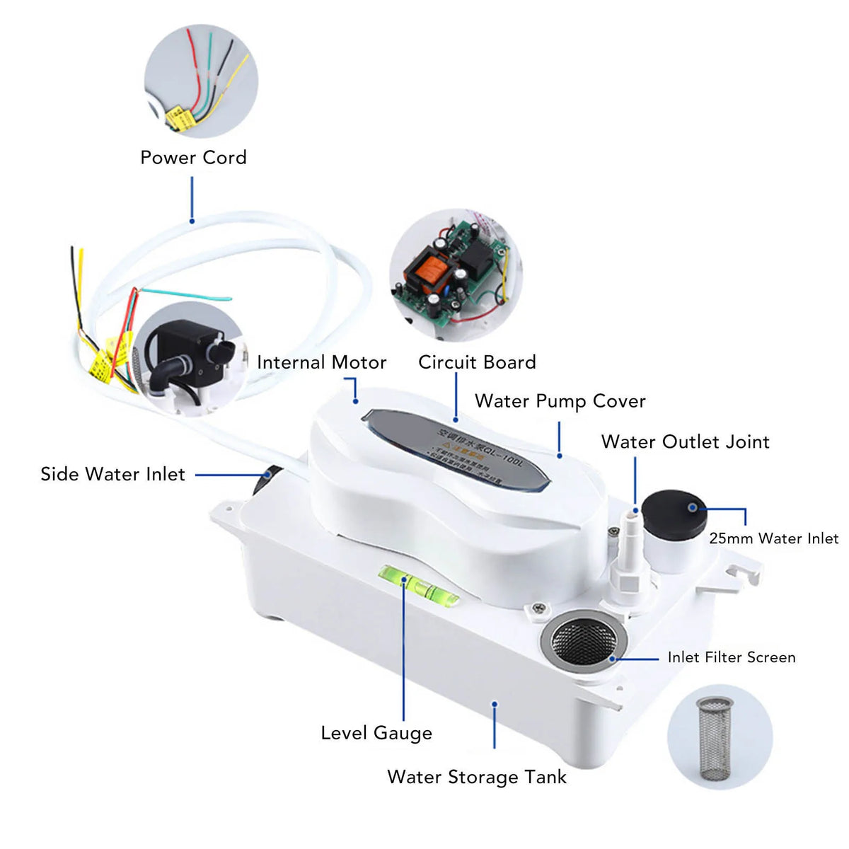 HVAC Water Drain Pump Air Conditioning Drain Pump HVAC Condensate Removal with 600ml Storage AC110‑240V 100L/H HIP