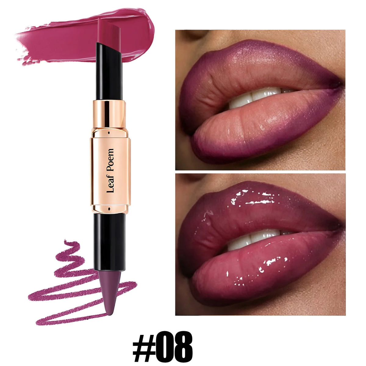 2‑in‑1 Slanted Tip Lip Liner Lipstick Matte Velvet Lip Contour Moisturizing Long Lasting Non‑dry Lip Makeup Daily Party Cosmetic HIP 08