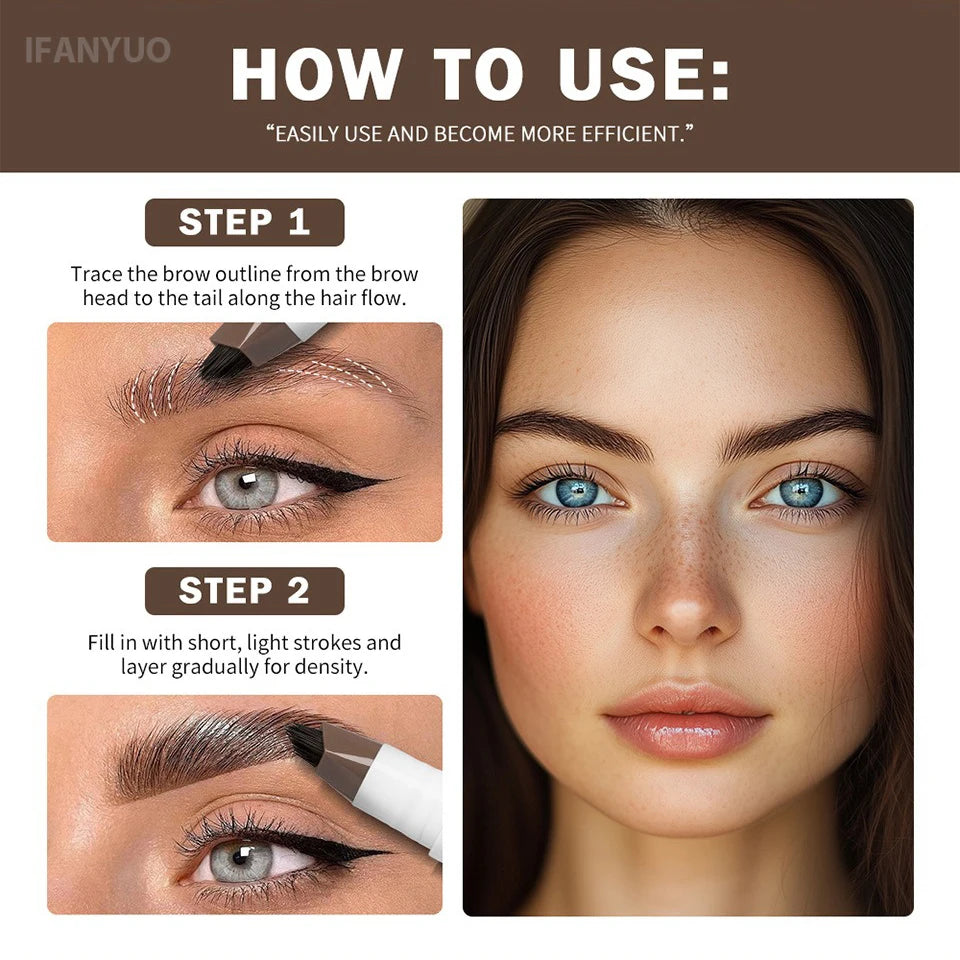 Long Lasting 4D Wild Eyebrow Pen Multi Forks Liquid Pen Tip Fine Sketch Natural Dark Brown Liquid Tattoo Brow Waterproof Makeup HIP