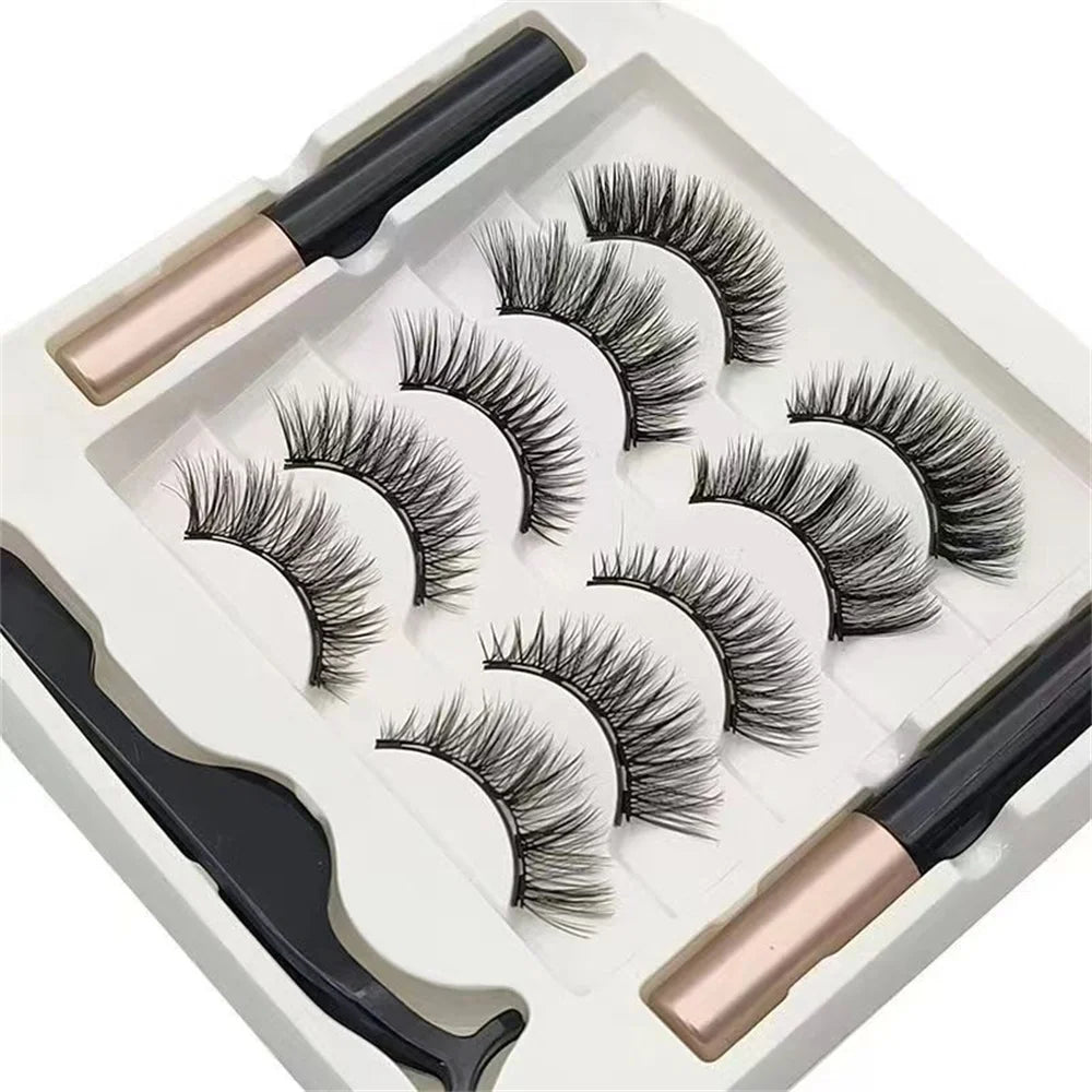 5 Pairs 5 Magnetic Eyelashes Eyeliner Tweezers Set 3D Mink Eyelashes Natural Artificial False Lashes HIP