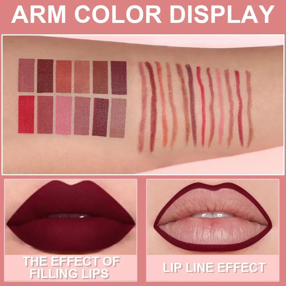DUNUF 6-Piece Matte Lip Liner Set – Waterproof & Long-Lasting Matte Lip Liner Set HIP