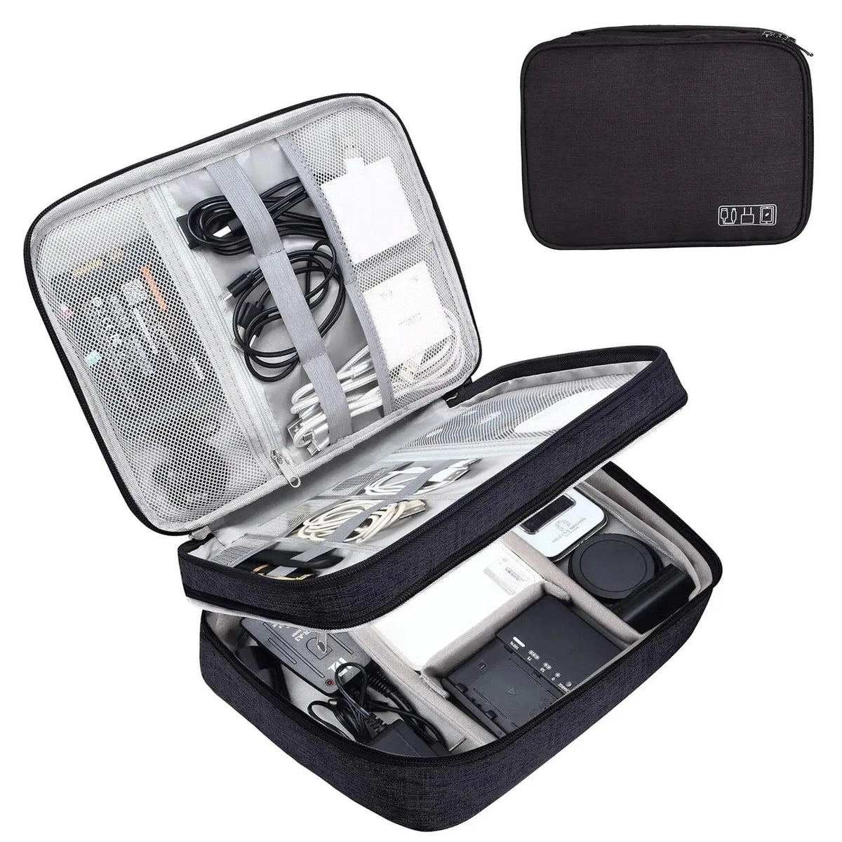Waterproof Travel Cable Organizer Bag | USB & Tech Pouch Cable Organizer Bag HIP Black