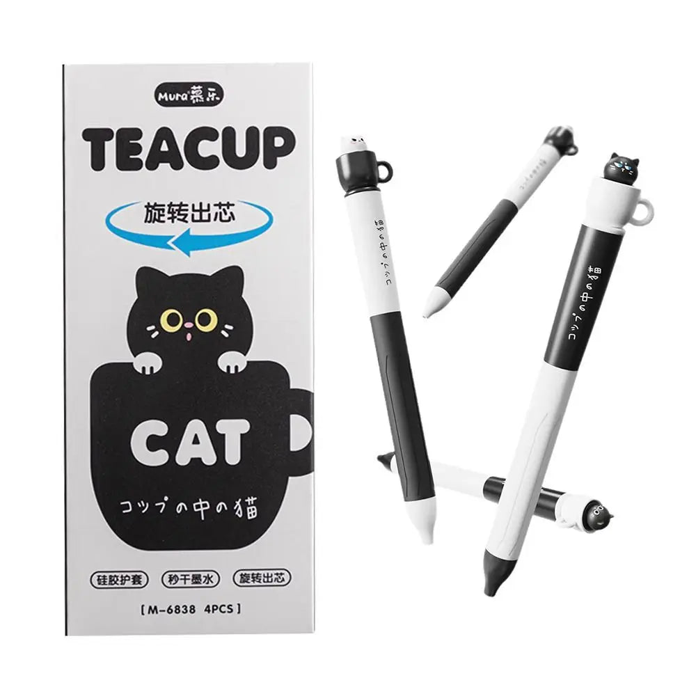 4-Pack Cute Cat Gel Pens 0.5mm Quick-Dry Black Ink Student Gel Pen Set HIP