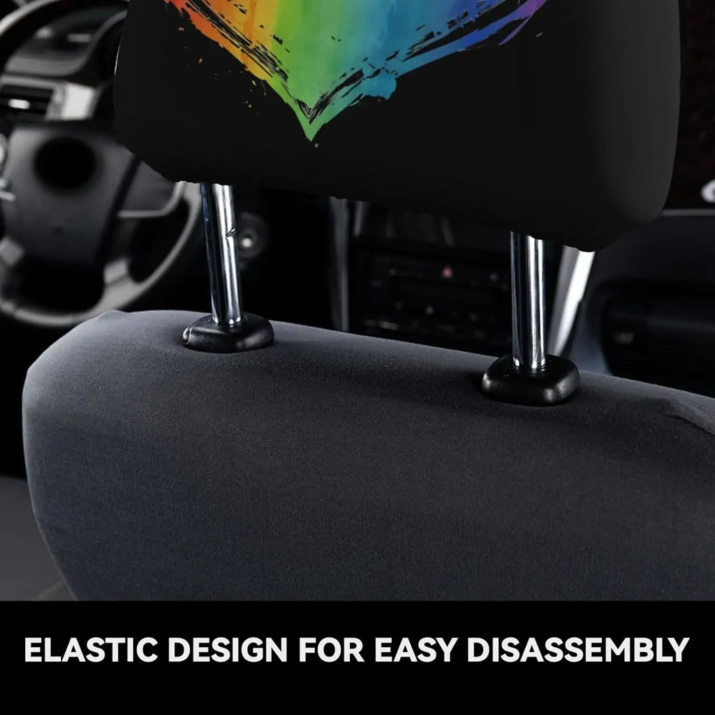 Pride Rainbow Heart Car Headrest Covers – 2 Pack | Universal Fit Car Headrest Cover HIP