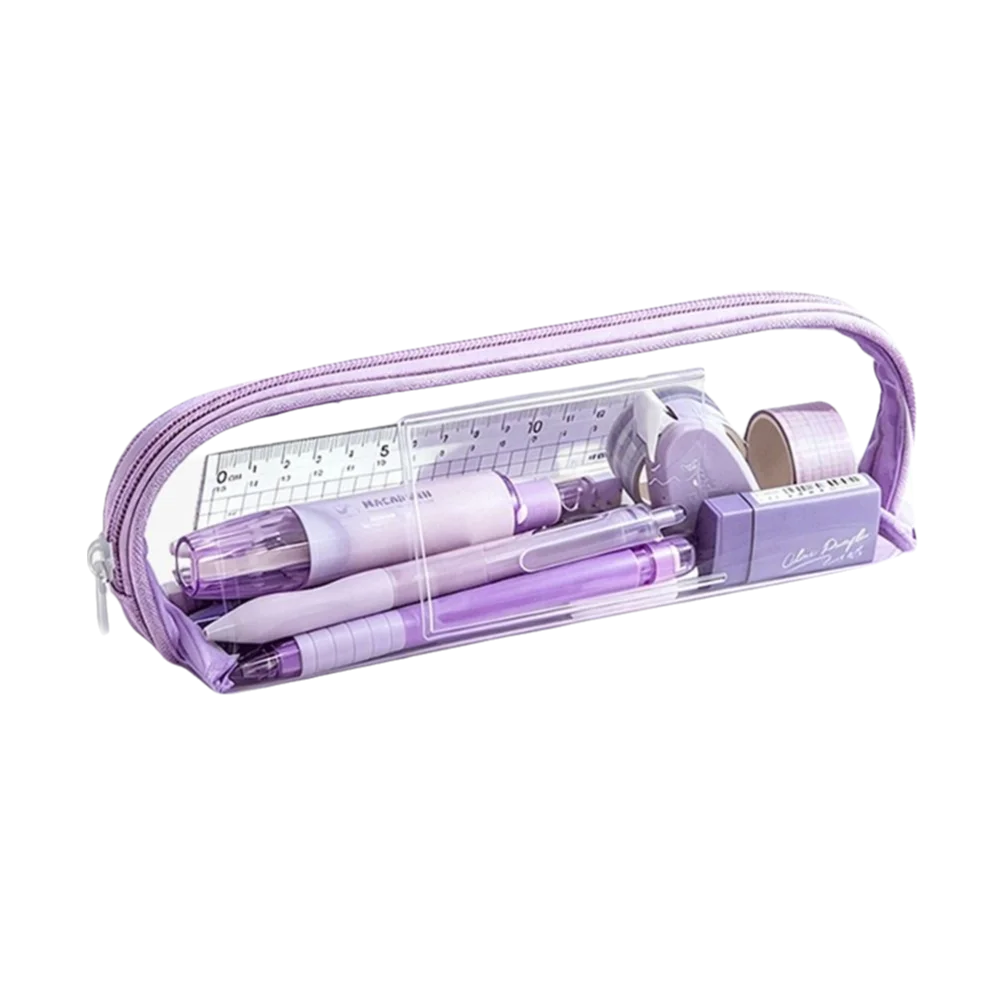Clear Double Layer TPU Pencil Case with ID Pocket | Waterproof Pencil Case HIP Purple