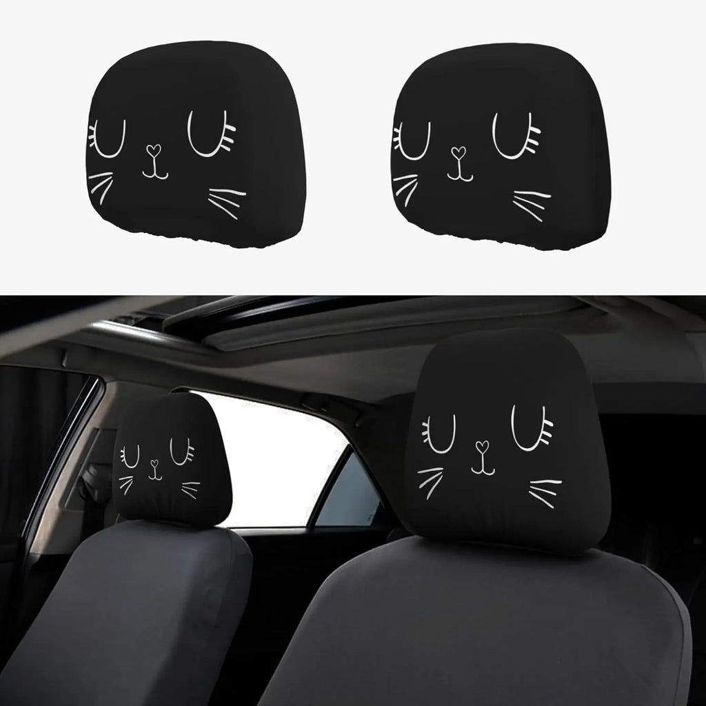 2-Pack Cat Print Car Headrest Covers – Elastic & Washable Car Headrest Cover HIP