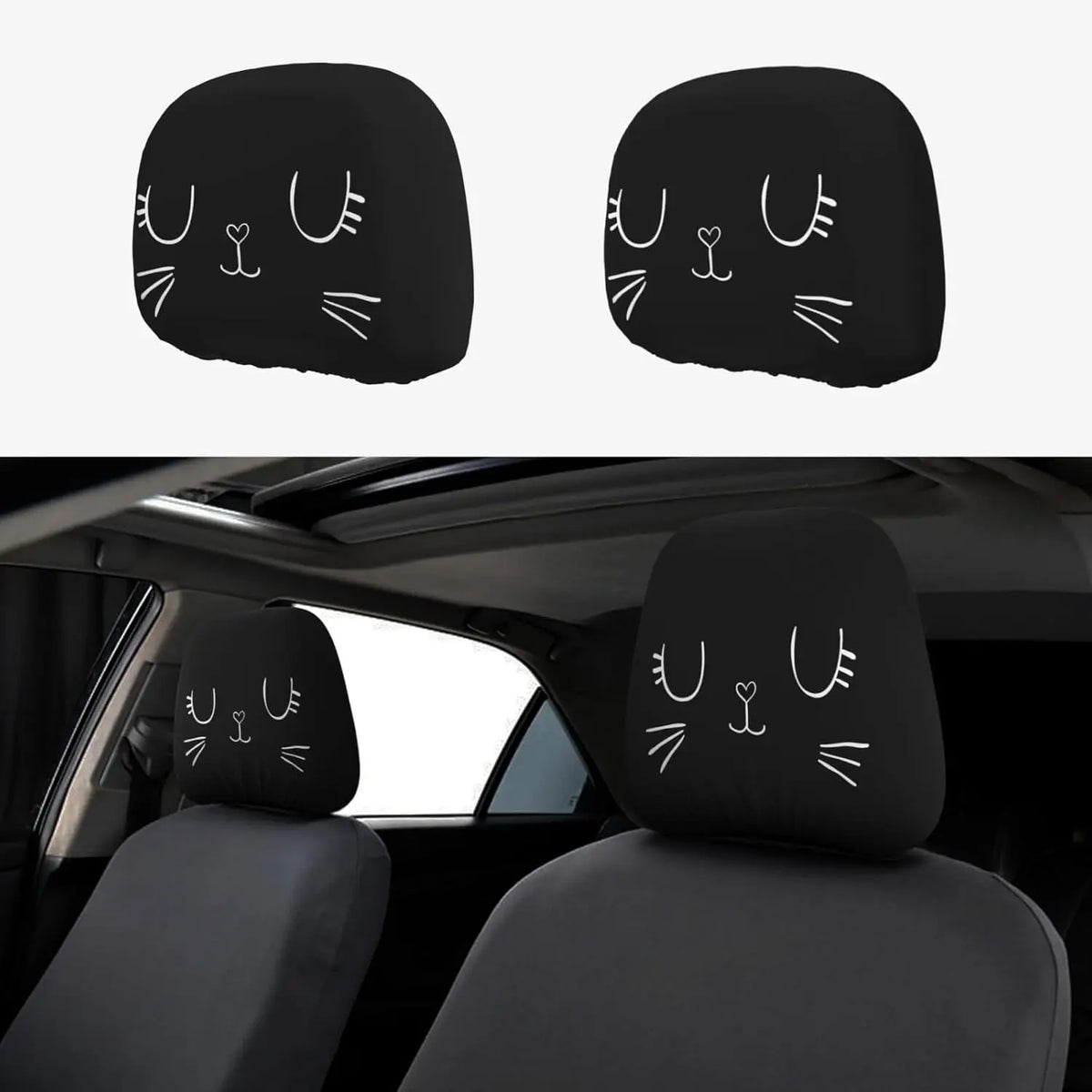 2-Pack Cat Print Car Headrest Covers – Elastic & Washable Car Headrest Cover HIP