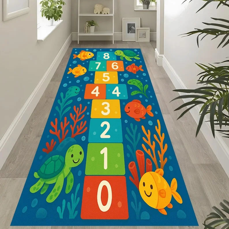 Dinosaur Hopscotch Kids Runner Rug – Non-Slip & Washable Kids Runner Rug HIP 4 40x120cm