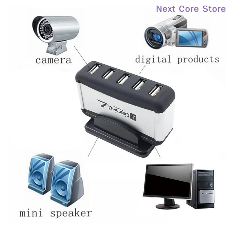 USB 7-Port Powered Hub with AC Adapter for PC & Laptop USB Hub HIP