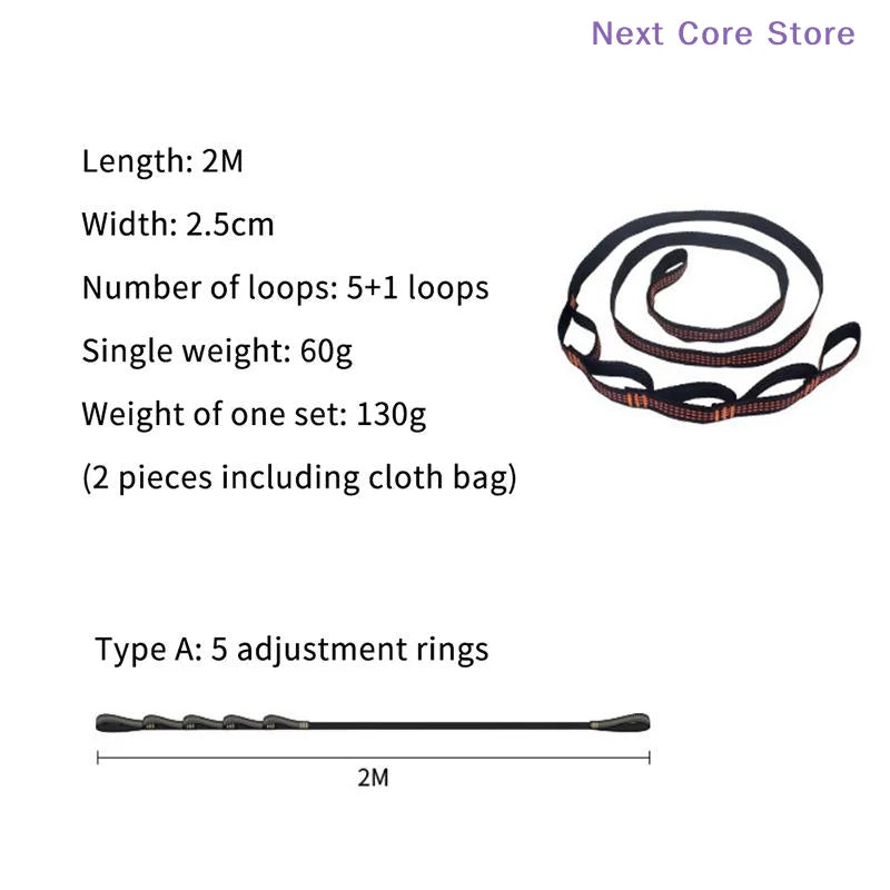 2-Pack Reinforced Polyester Hammock Straps – 5-Ring High Load Hammock Straps HIP