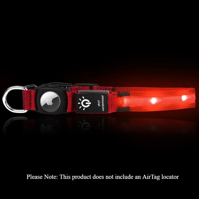 LED Light-Up Dog Collar with AirTag Cover | USB Rechargeable LED Dog Collar HIP Red A S
