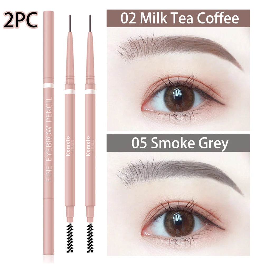 Waterproof Double-Ended Eyebrow Pencil With Brush 1.5mm Ultra Fine Eye Brow Pencil Combined Sweat-proof Lasting Eye Makeup HIP 02 Add 05