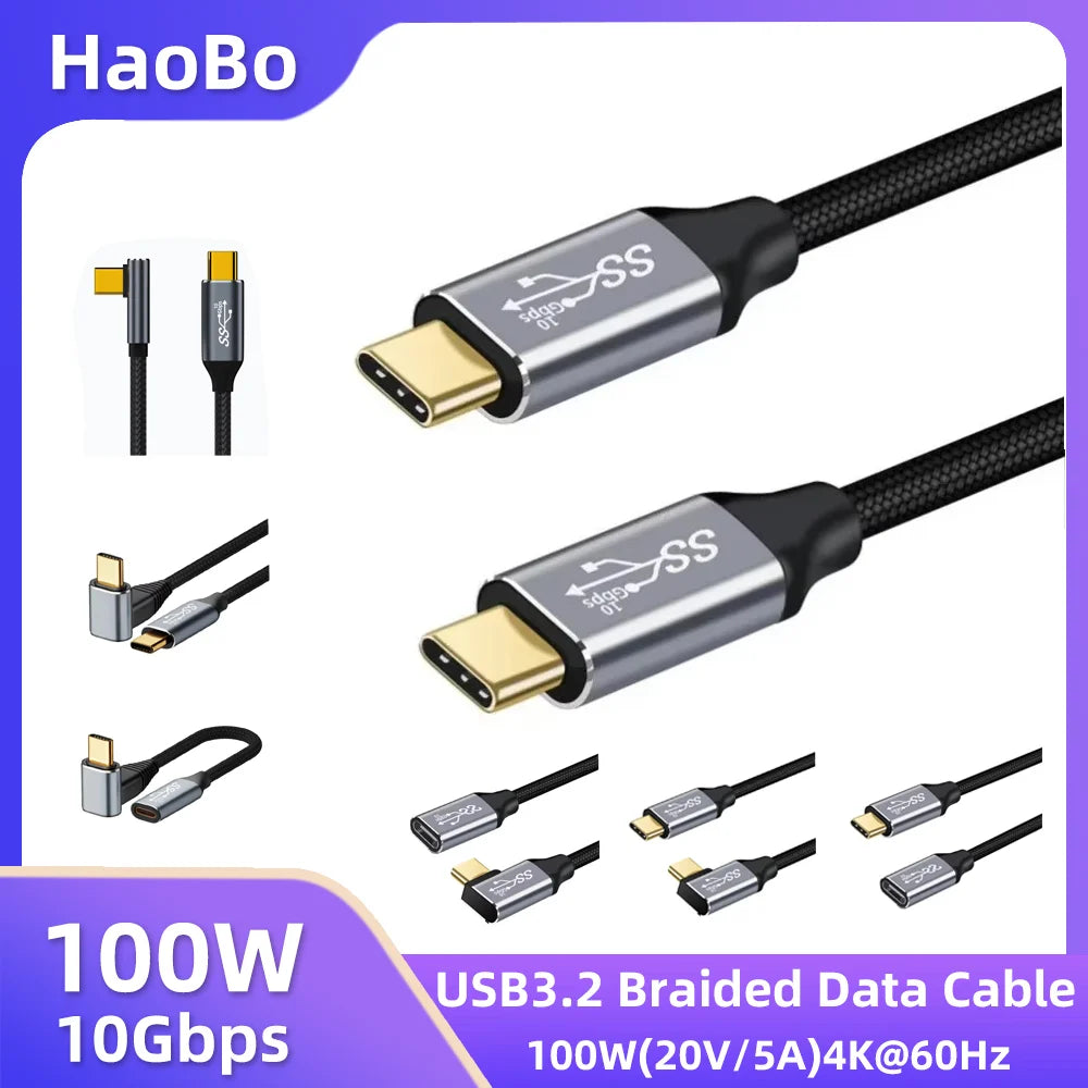 USB-C 90° Extension Cable 100W PD Fast Charging 10Gbps USB-C Extension Cable HIP