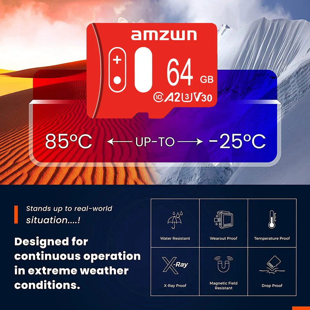 amzwn Micro SD Card 32GB 64GB 128GB – C10 U3 A2 V30 High Speed Micro SD Card HIP