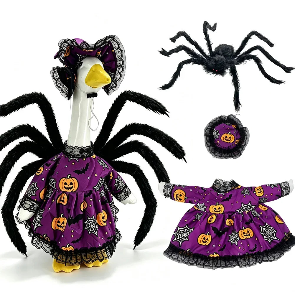 Halloween Luminous White Ghost Porch Goose Costume Pumpkin Ghost Wizard Costume Set Indoor Outdoor Haunted House Halloween Decor HIP PurplerDress3Pcs