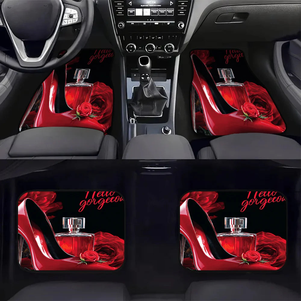 4-Piece Red High Heel Rose Pattern Car Floor Mats | HIP Car Floor Mat Set HIP 1