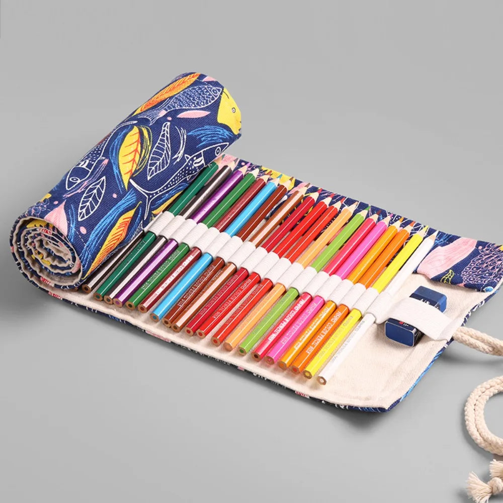 Roll-Up Canvas Pencil Case – 12 to 72 Slot Organizer Roll-Up Pencil Case HIP