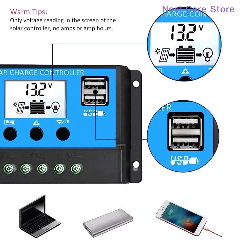 60A Solar Charge Controller 12V 24V 1560W PWM LCD Display Solar Charge Controller HIP