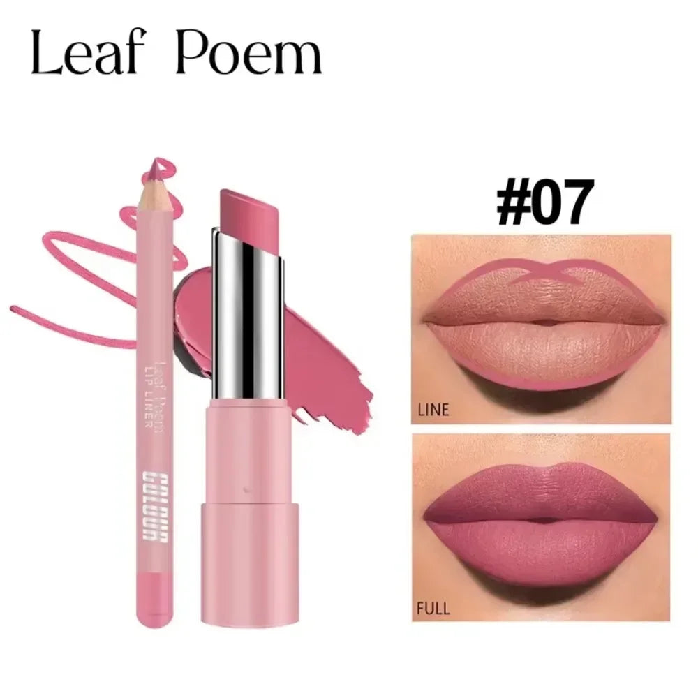 QIBEST Lipliner Pencil Lipstick Set Matte Nude Red Contour Tint Lipstick Long Lasting Non-stick Cup Lipliner Makeup Lip Stain HIP 07 1