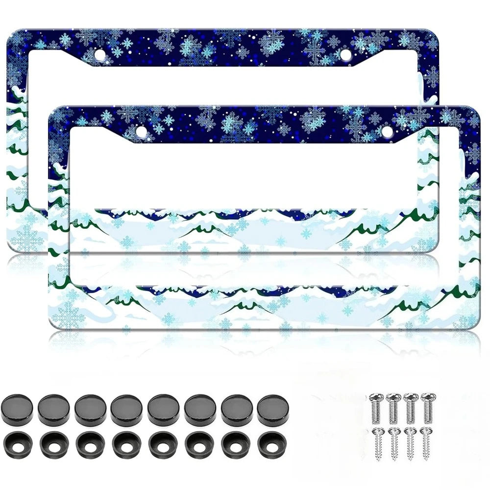 Christmas Snowflake License Plate Frames 2 Pack – Stainless Steel License Plate Frame HIP 1