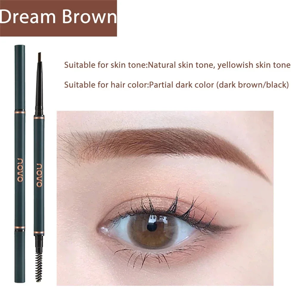 Novo Color Double Eyebrow Pencil with Brush Waterproof Lasting Extremely Slim Sketch Eye Brow Tattoo Pen Eye Makeup Cosmetic HIP 02(Dream Brown)