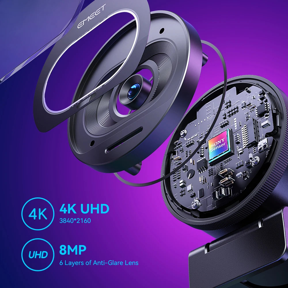 EMEET S600 4K Webcam – 60FPS Autofocus, Dual Mics, USB 4K Streaming Webcam HIP