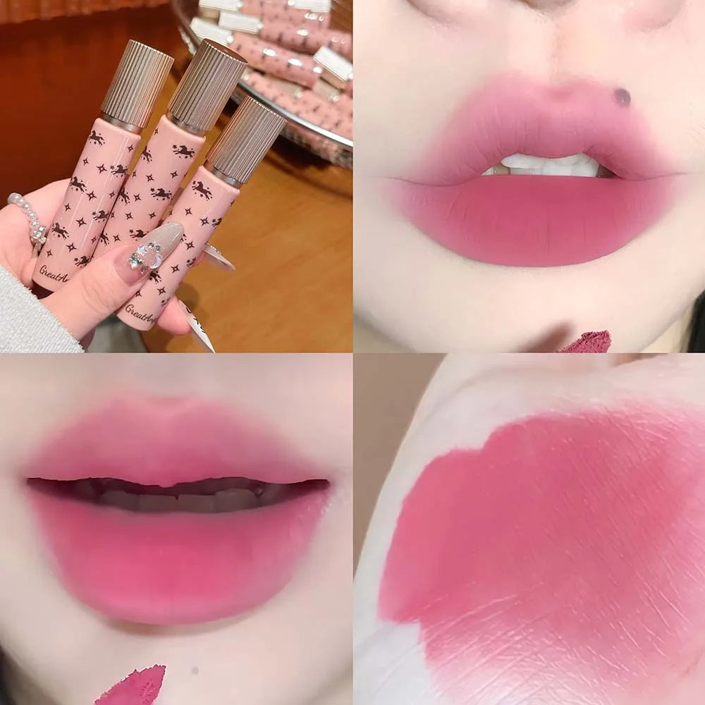 Silky Velvet Matte Lip Glaze Non-Stick Cup Smooth Lilac Gray Liquid Lipstick Highly Pigmented Transfer-Proof Lip Cream Makeup HIP 07