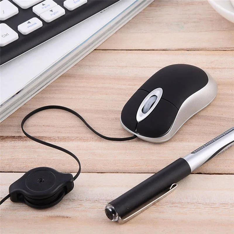 OULLX Mini USB Optical Mouse – Retractable Cable, 1000 DPI Wired Optical Mouse HIP