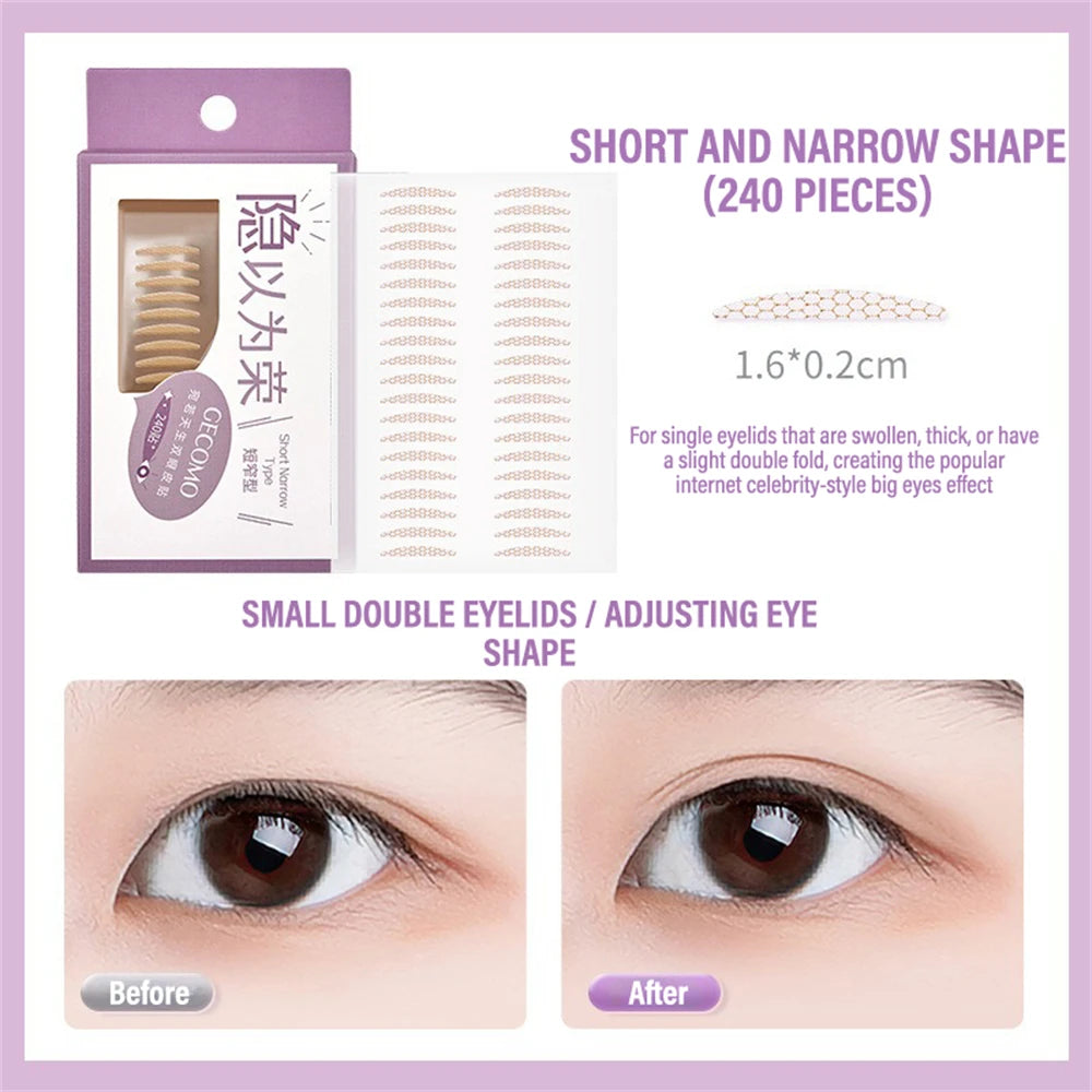 240 PCS Double Eyelid Stickers Natural Invisible And Long-lasting Shaping Big Eye Beauty Tapes For Single Eyelid Person Tools HIP 01Short Narrow
