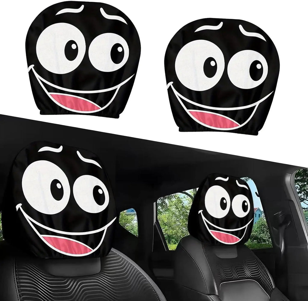 2-Pack Cartoon Eyes Car Headrest Covers – Soft & Washable Car Headrest Cover HIP black