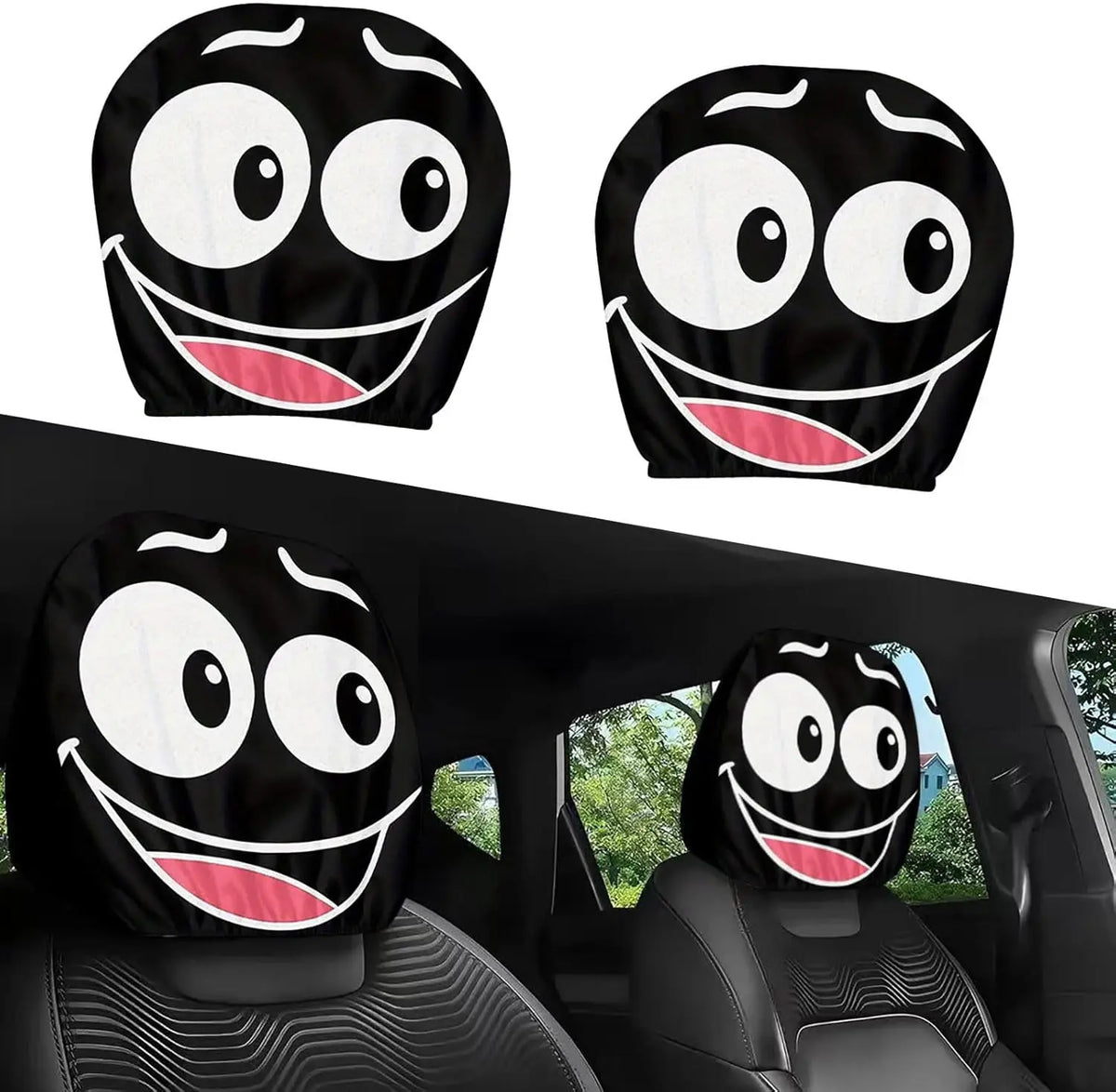 2-Pack Cartoon Eyes Car Headrest Covers – Soft & Washable Car Headrest Cover HIP black