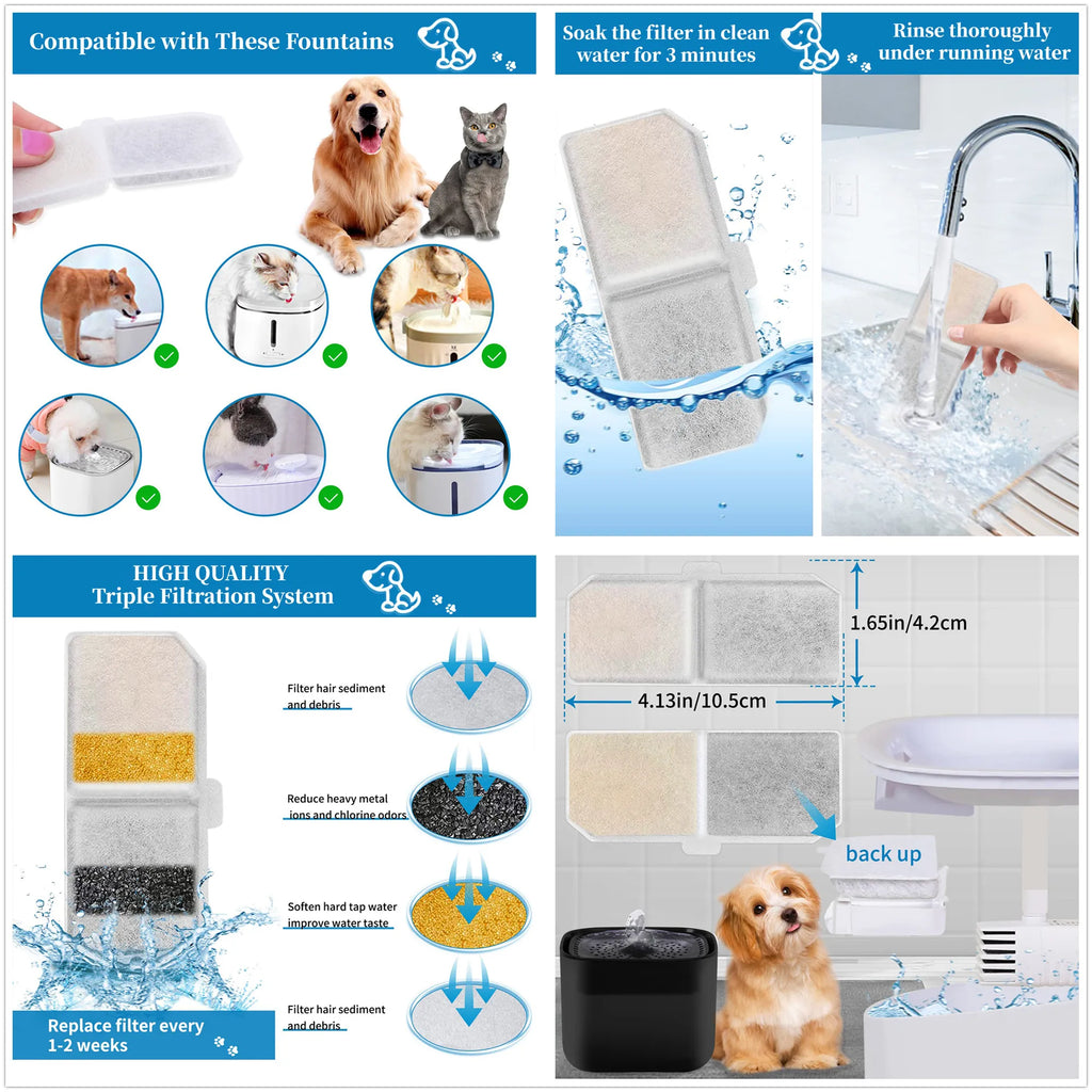 Pack of 8/12 Pet Water Fountain Filters Cat Dog Replacement Activated Carbon Filter Multiple Filtration Fit for 1.6L/2L/2.4L/3L HIP