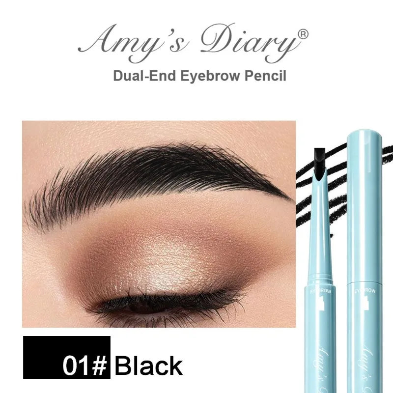Dual‑ended Eyebrow Pencil Built‑in Brush 2 In 1 Waterproof Sweatproof Long Lasting Natural Pigment Formula Daily Brow Shaping HIP Black