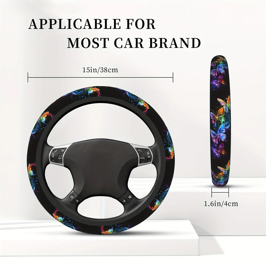 Butterfly Floral Steering Wheel Cover – Non-Slip Universal Fit Steering Wheel Cover HIP