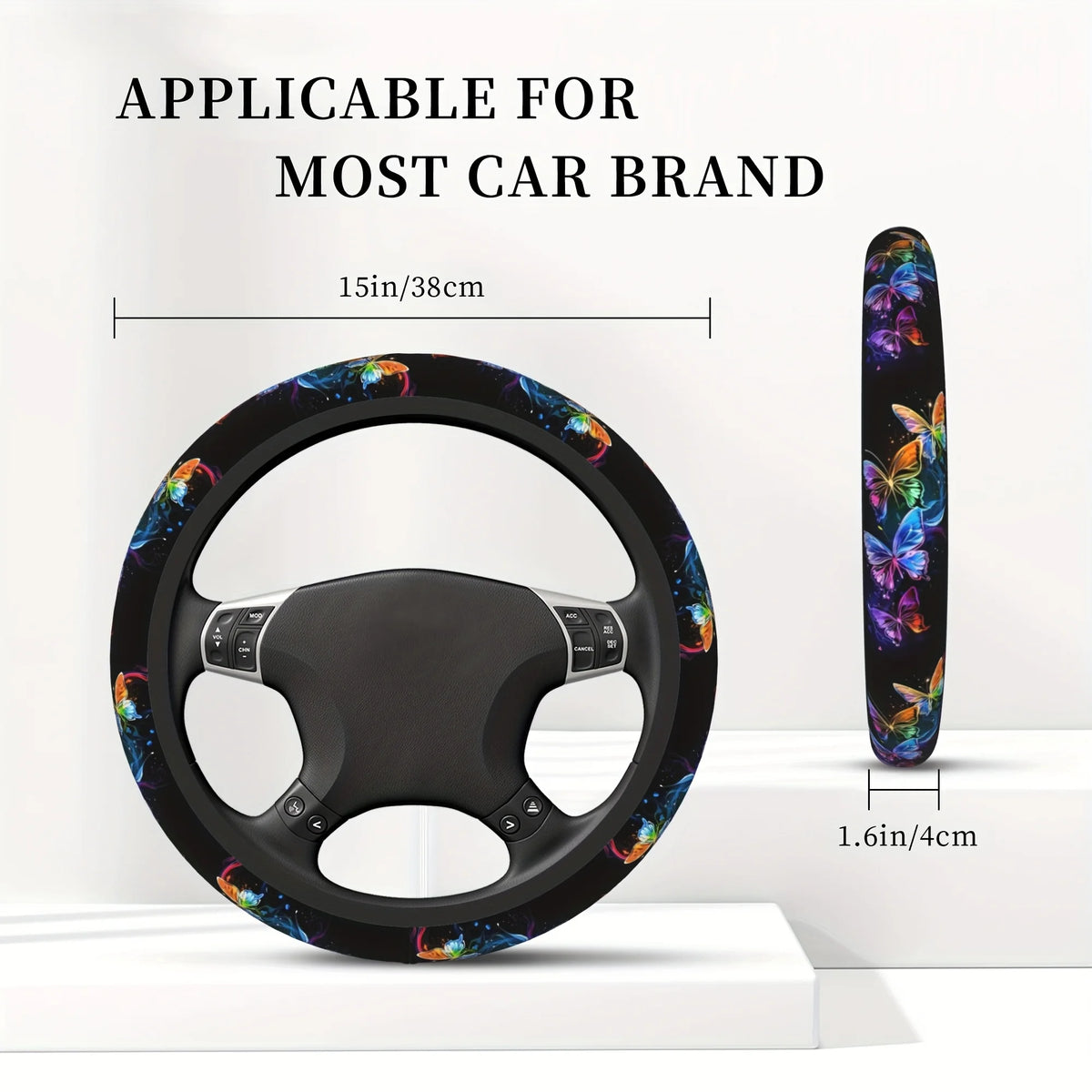 Butterfly Floral Steering Wheel Cover – Non-Slip Universal Fit Steering Wheel Cover HIP