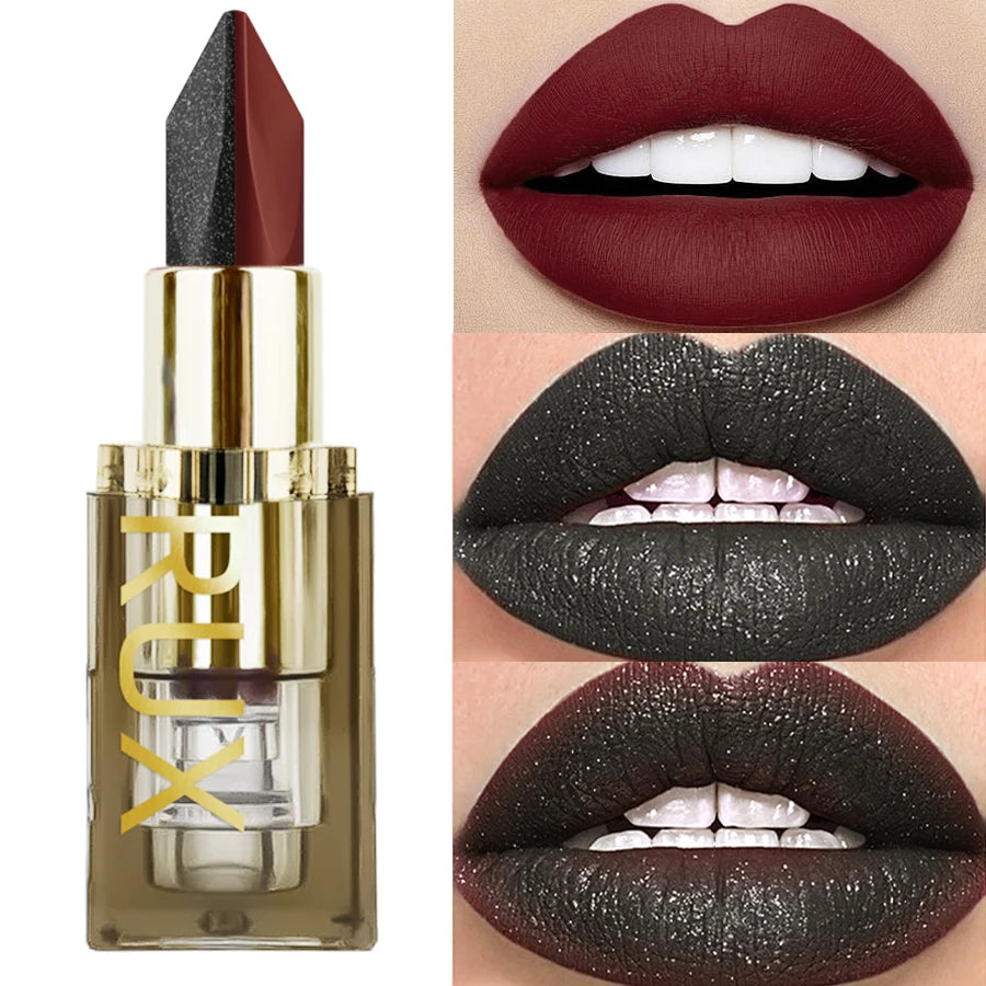 1PC Glitter Waterproof Two-tone Lipstick Matte Non-stick Pearlescent Diamond Lip Tint Red Black Brown Lips Makeup for Women Cosm HIP