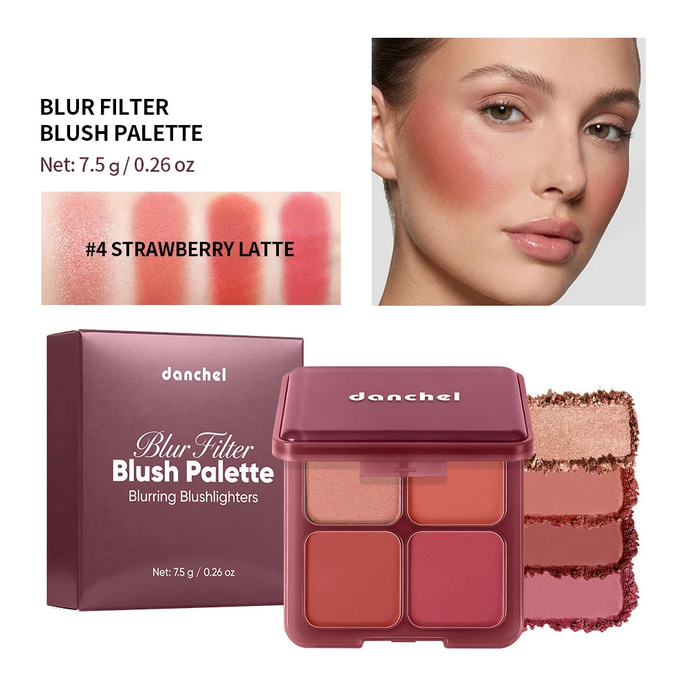 4 Shades Blush Palette Matte Shimmer Dual Texture Rich Pigment Long Lasting Soft Blur Compact Blush Daily Cheek Face Makeup HIP