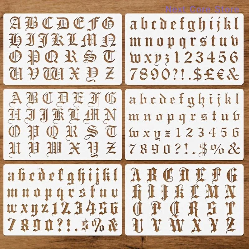 6-Pack Gothic Calligraphy Stencils – Old English Letter & Number Craft Stencil Set HIP