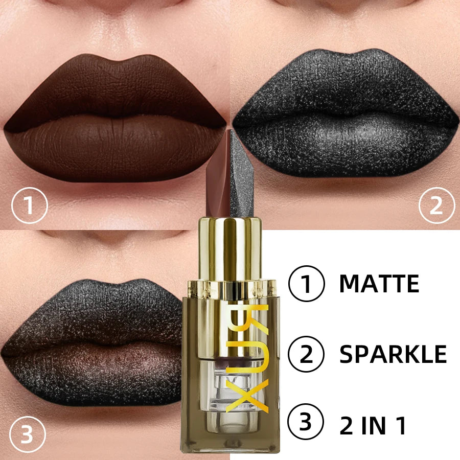 Two-Tone Chocolate Lipstick – Waterproof Glitter & Matte Tint Two-Tone Lipstick HIP