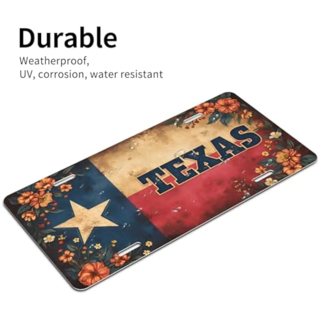 Texas Lone Star Floral License Plate – Vintage Aluminum Car Tag Decorative License Plate HIP