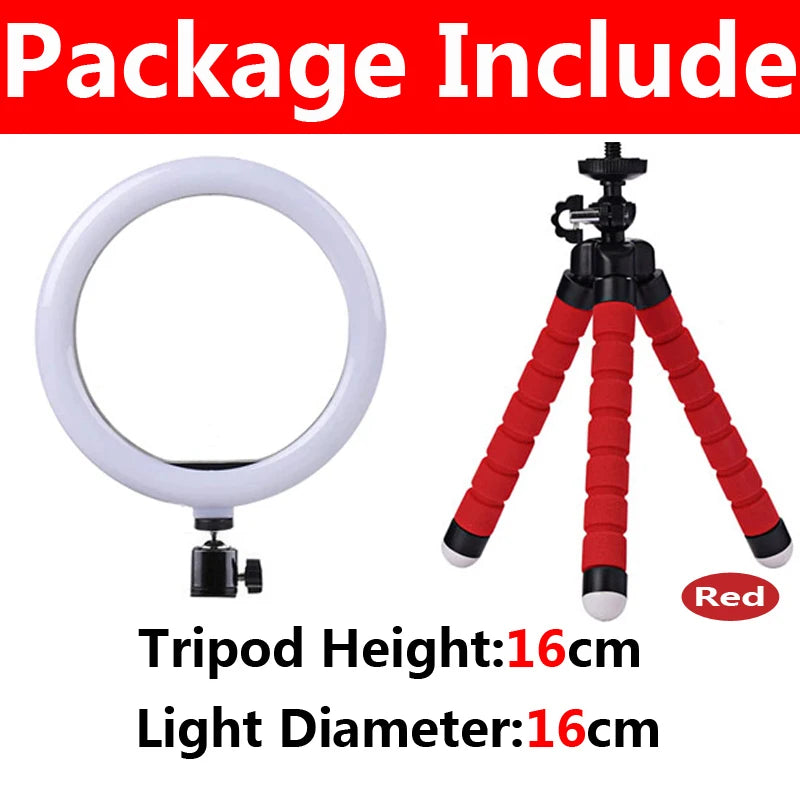 10" Dimmable LED Selfie Ring Light with Tripod & Phone Stand LED Ring Light HIP A-16cm Red
