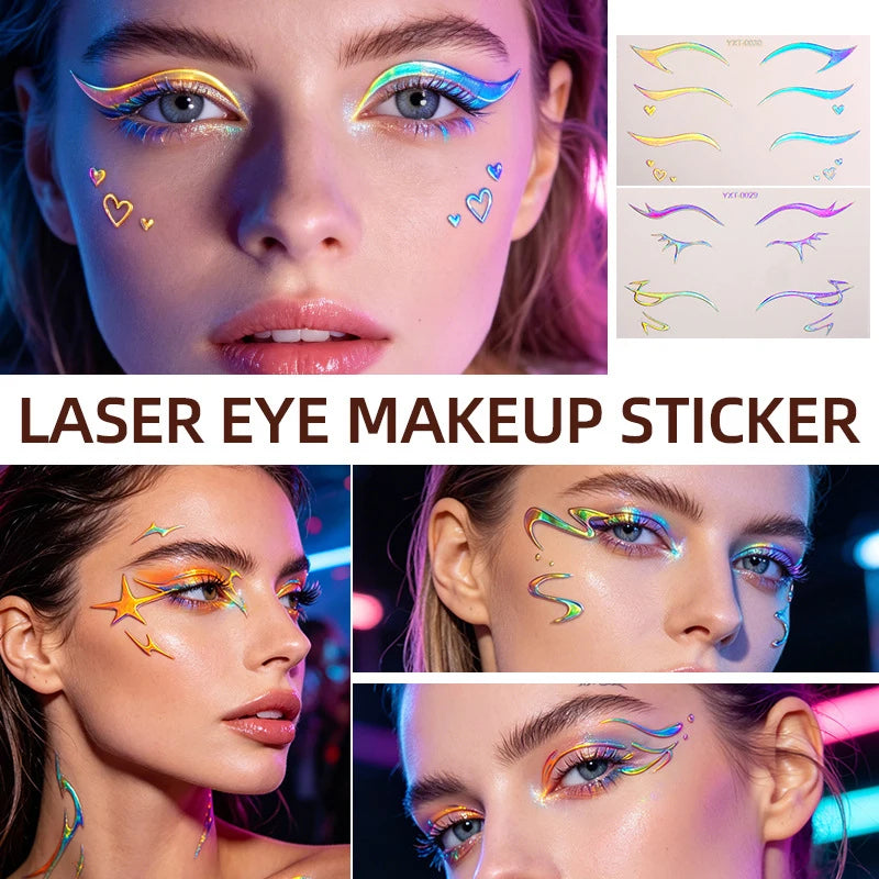 Colorful Eyes Makeup Stickers Laser Eye Eyeliner Eyebrows Face Art Sticker Decals Halloween Temporary Tattoo Party Decorations HIP