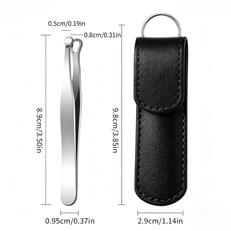 Stainless Steel Nose Hair & Eyebrow Trimmer Tweezers Grooming Tweezers HIP C614-silver and bag