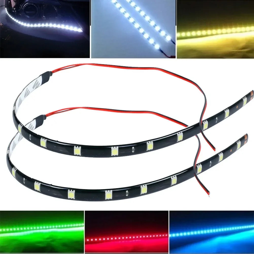 1Pair LED strip SMD3528 Waterproof Flexible 30CM Red Green Blue White Warm white Super bright car Styling decor stickers lamp HIP